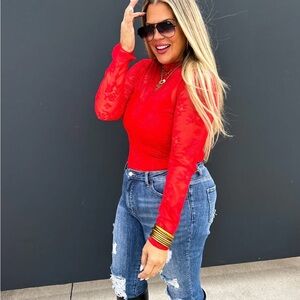 Red lace true red long sleeve top NWT